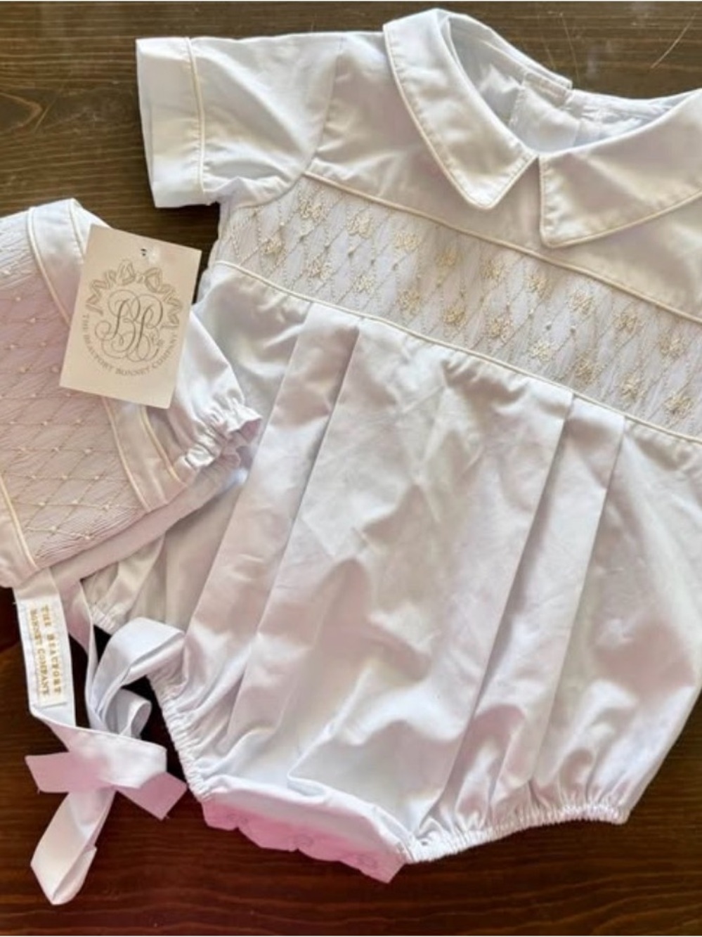 Beaufort Bonnet Company White Baby Bubble bonnet Smocked formal